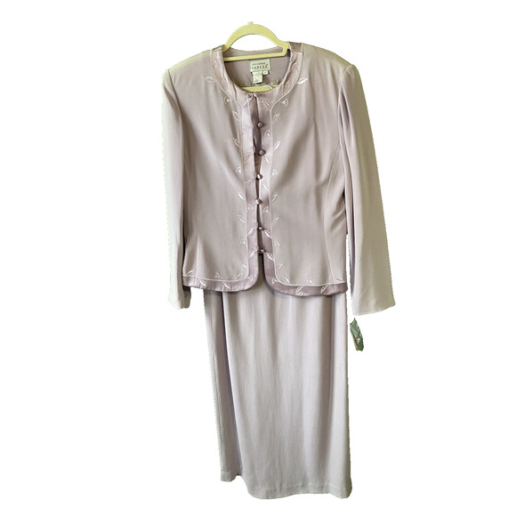 ADRIANNA PAPELL Maxi Skirt Suit Size 14 100% SILK New Vintage Purple Embroidered - Picture 1 of 16